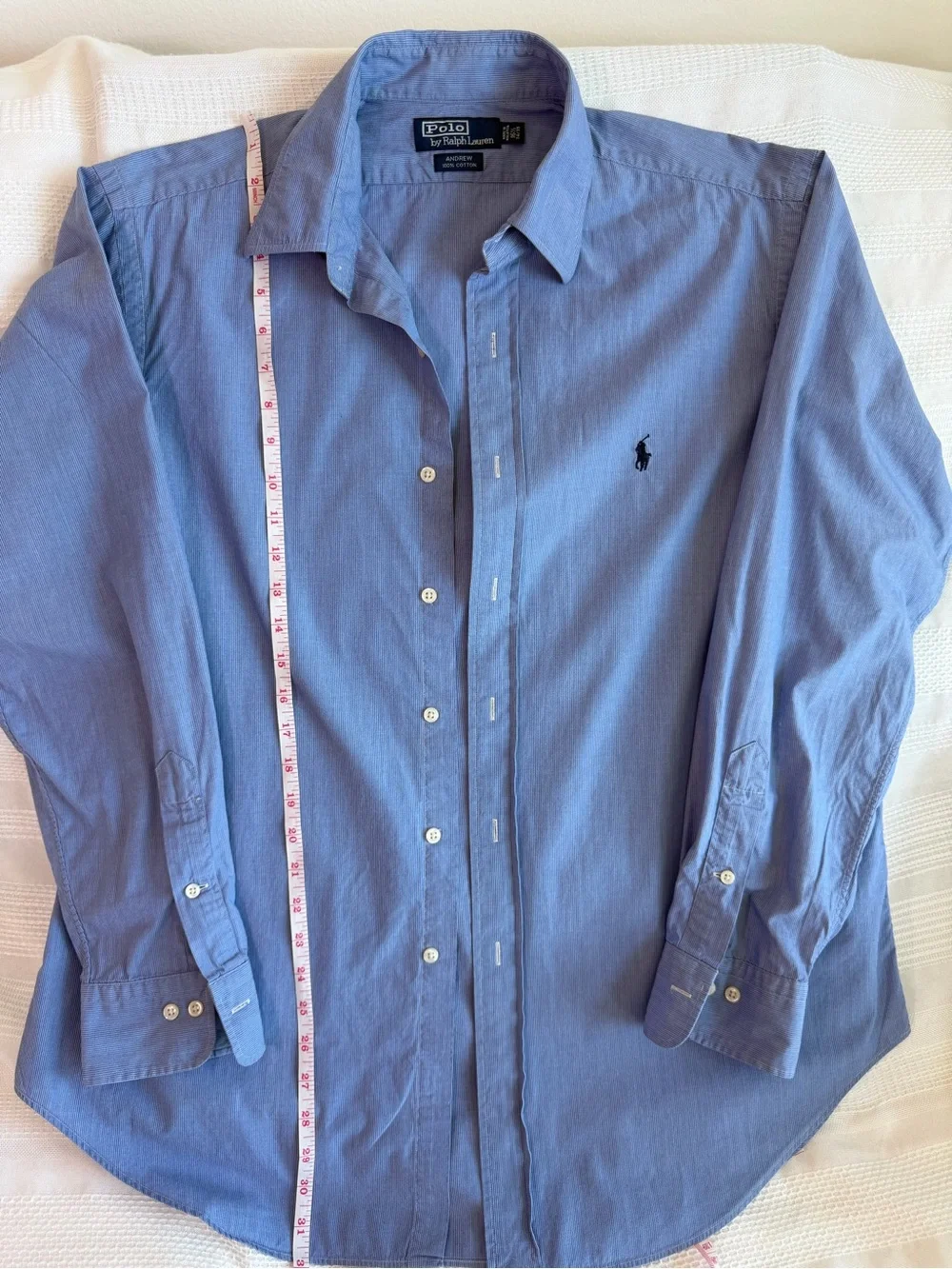 Vintage Polo by Ralph Lauren Men's Andrew 100% Cotton Shirt - Light Blue Stripe